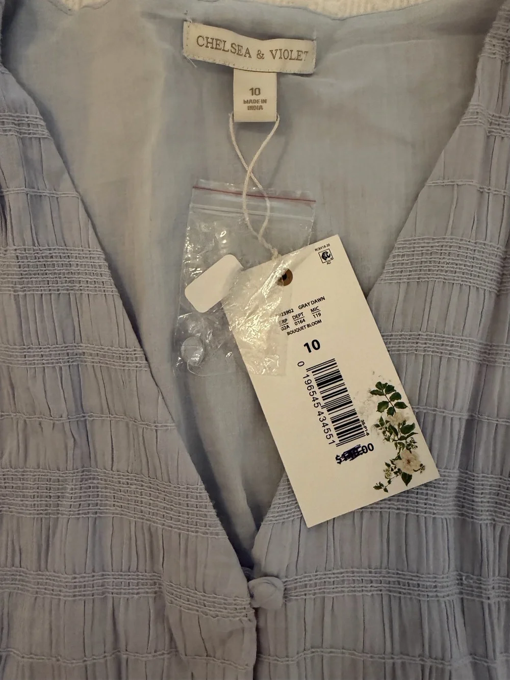 Chelsea & Violet NWT Gray Dawn Smock Midi Dress 10 Cottagecore Boho Puff Sleeve